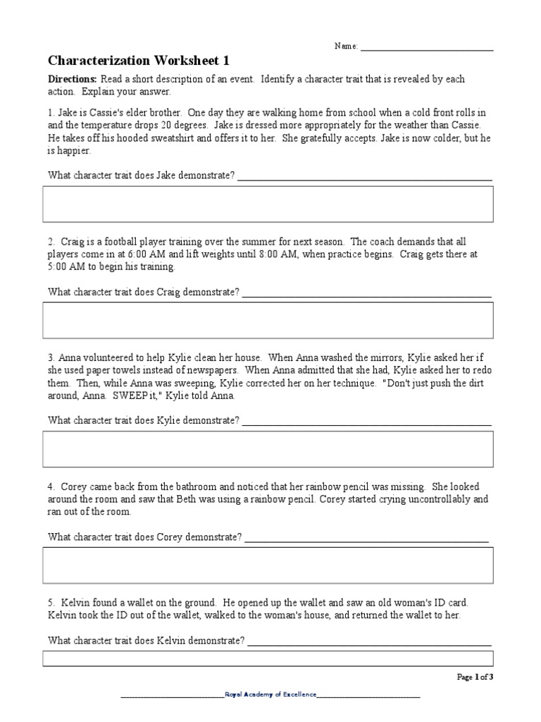 Worksheets Inferring Character Traits Worksheets Answer Key characterization worksheet 4 answers worksheets photos beatlesblogcarnival