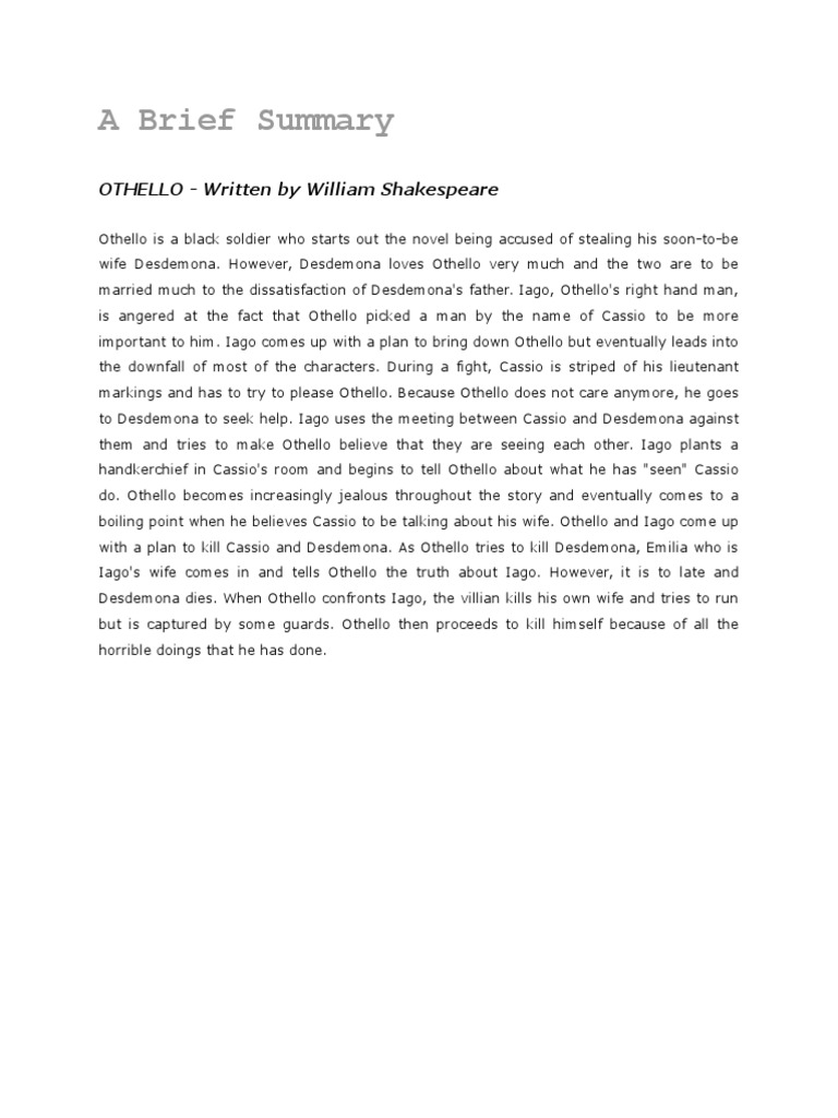 A brief summary of othello pdf