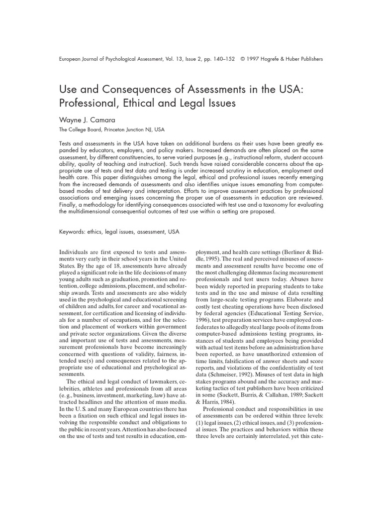 Ethical Issues in Assessment Educational Assessment Test (Assessment)