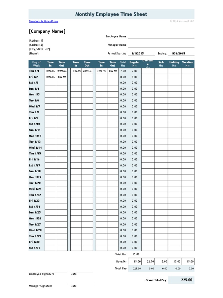 Weekly Timesheet With Breaks Excel Templates