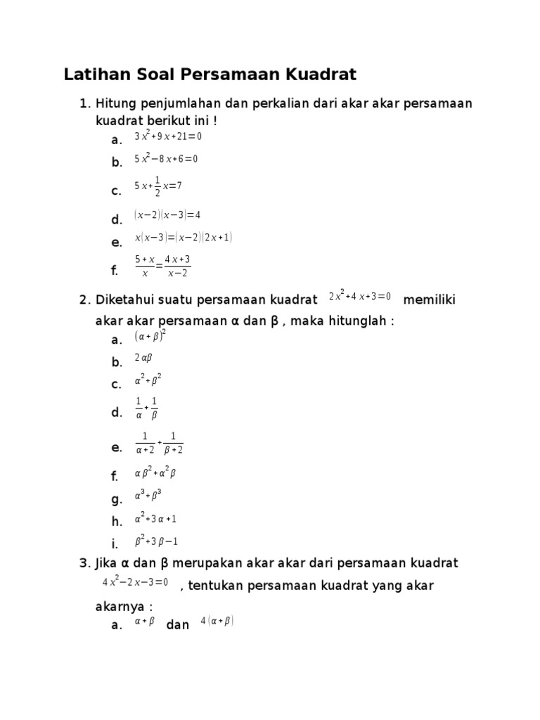 Latihan Soal Persamaan Kuadrat