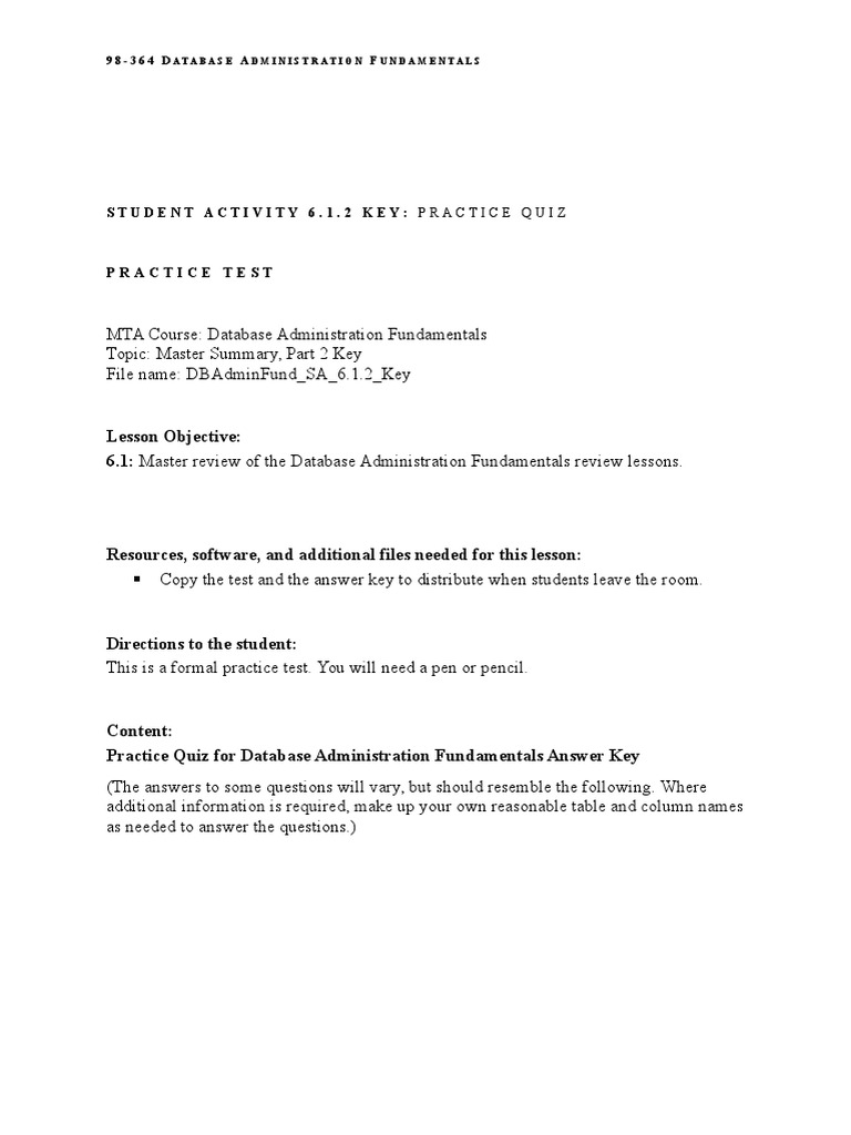 Database Fundamentals Keys PDF Database Index Databases