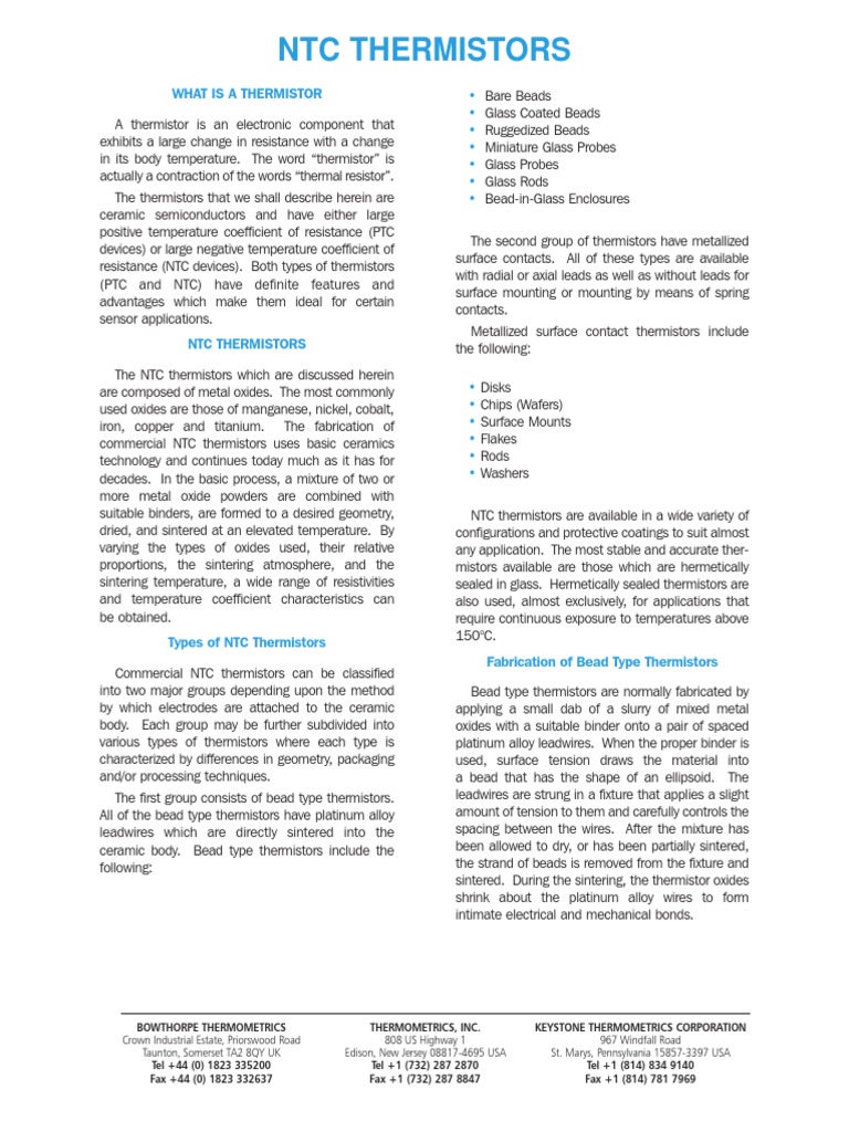 NTC Thermistors Datasheet | PDF | Thermocouple | Electrical Resistance ...
