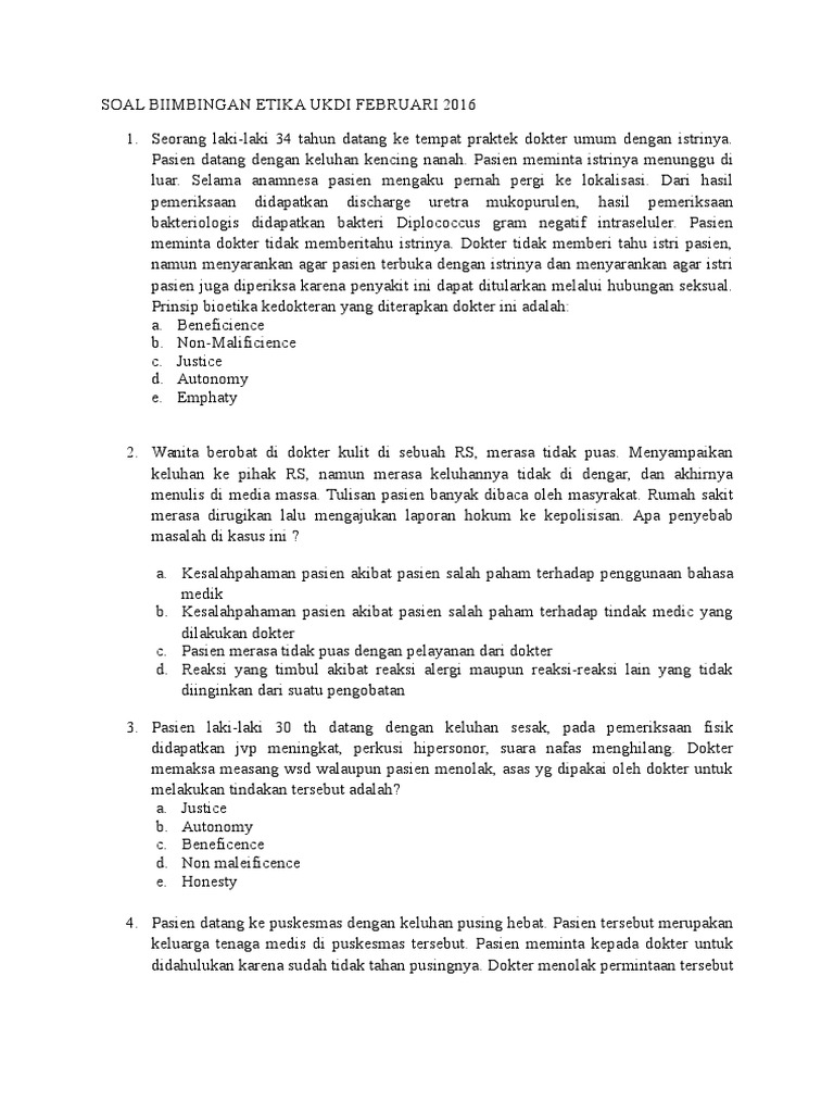 Soal Biimbingan Etika Ukdi Februari 2016