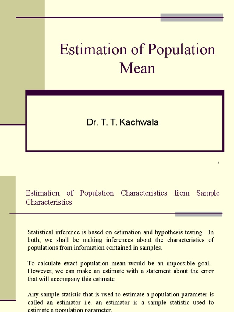 Estimation Of Population Mean Pdf Estimator Bias Of An Estimator