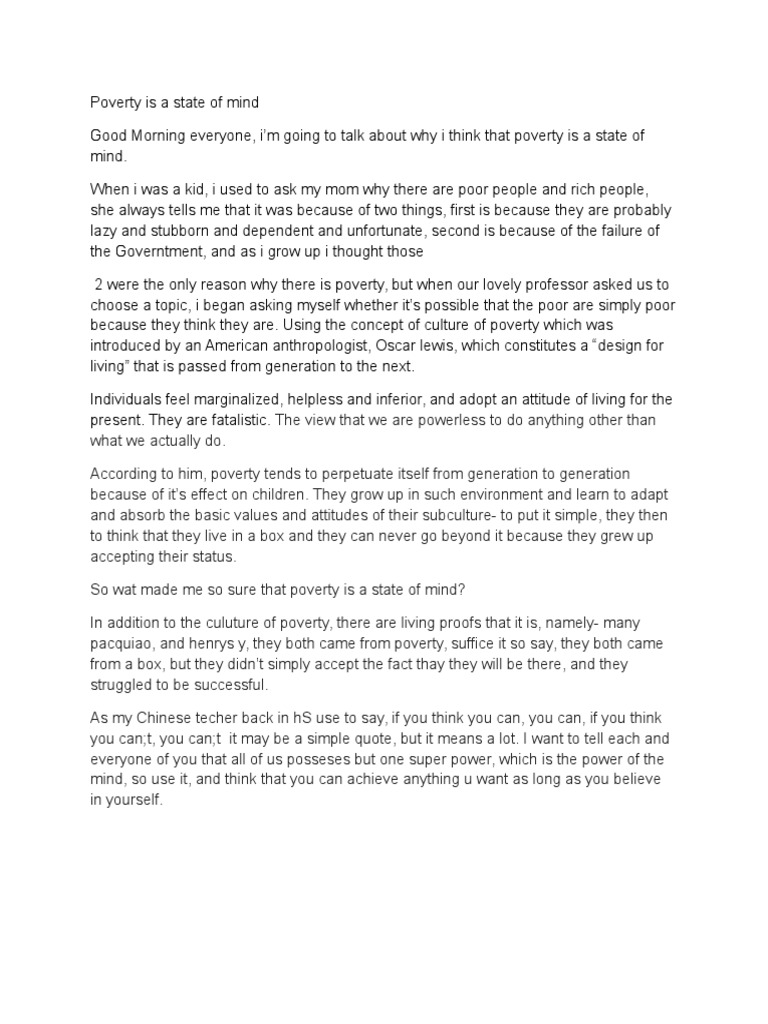 Poverty Is A State Of Mind PDF