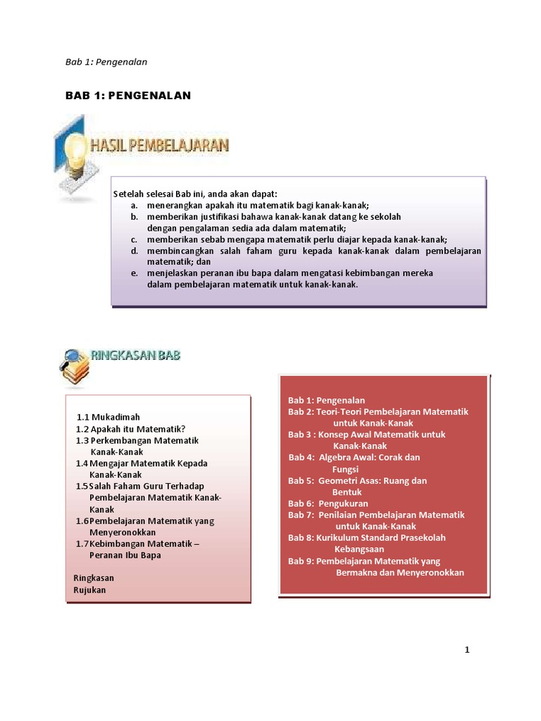 Bab1.Pengenalan Pembelajaran Matematik Untuk Kanak-Kanak