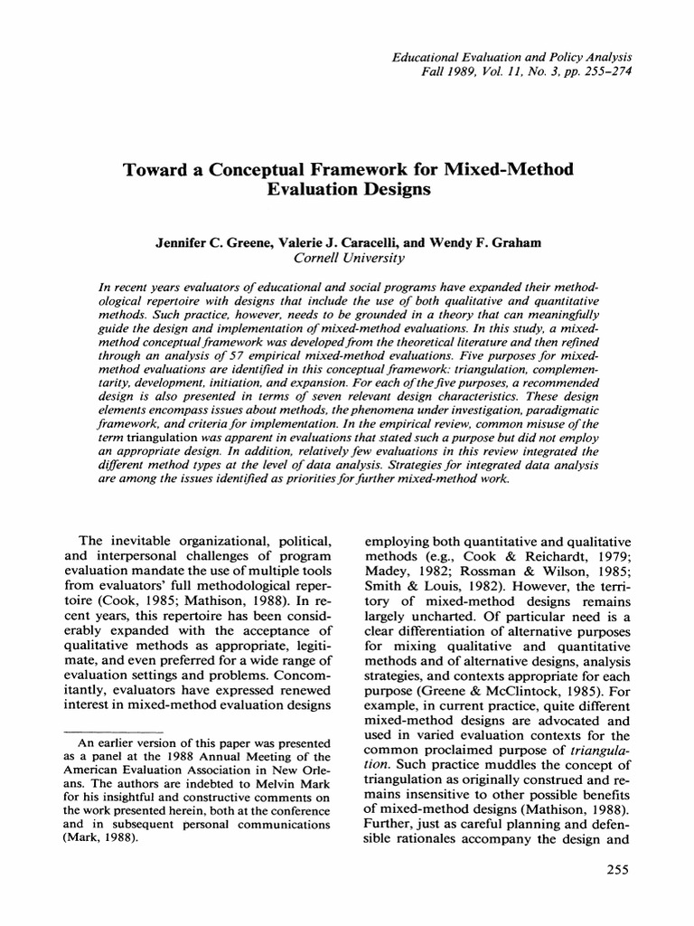 Toward a Conceptual Framework for MixedMethod Evaluation Designs