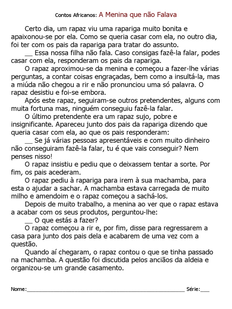 Contos Africanos: A Menina que Não Falava | PDF | Arte