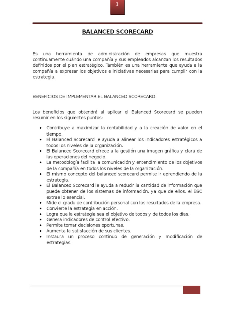 Implementación del Balanced Scorecard | PDF | Business | Economias