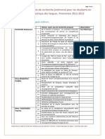 Propositions de Sujets de Recherche (Mémoire) Pour Les Étudiants en Master 2. Option Didactique Des Langue. Promotion 2012-2013