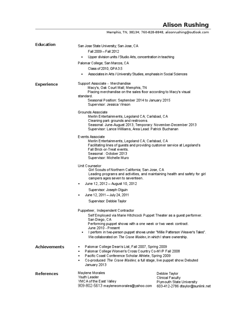 Alison Rushing's Resume and Experience | PDF | Career & Growth