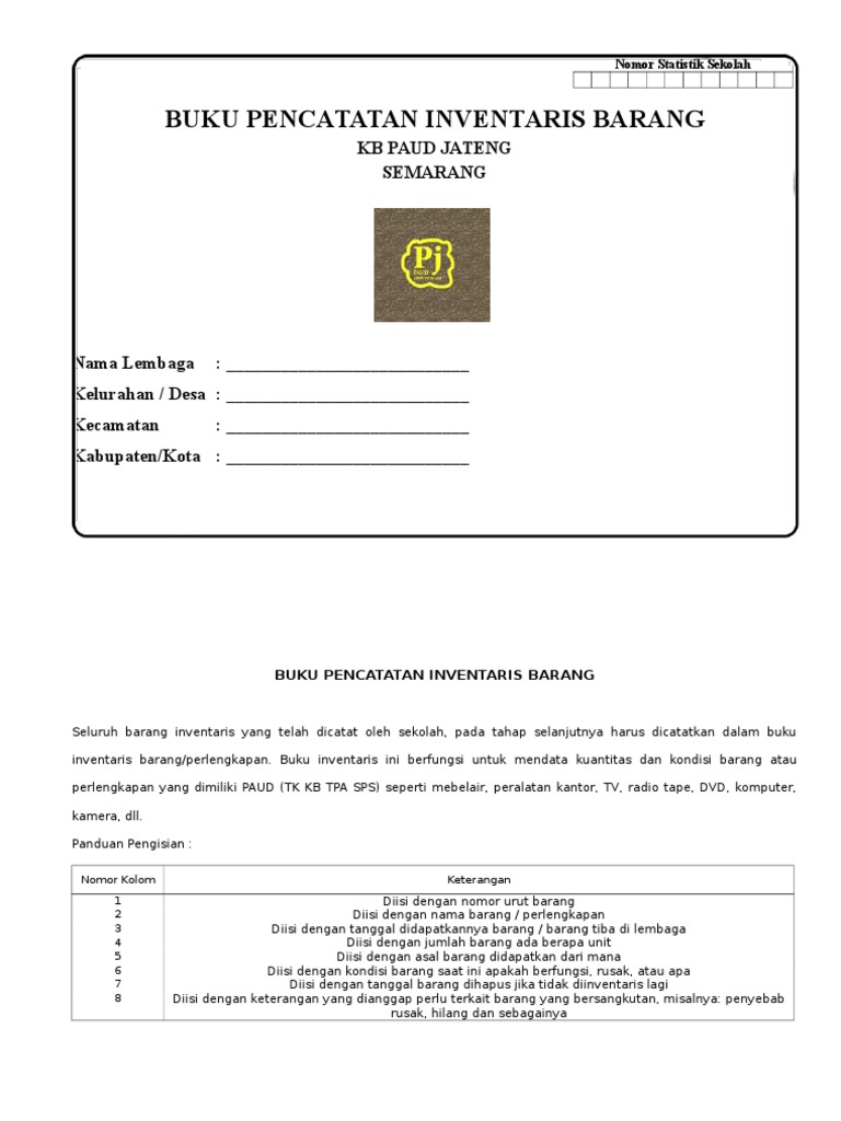 Contoh Stiker Inventaris PAUD | PDF