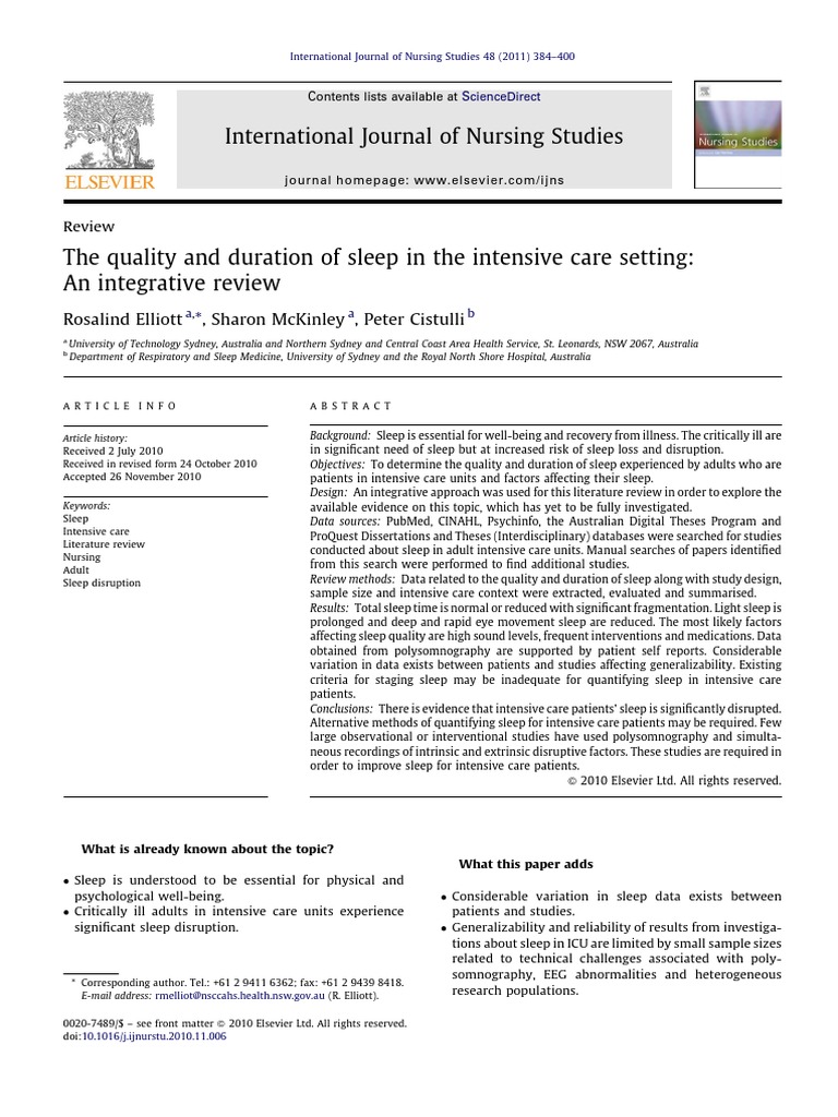 Jurnal Tidur | PDF | Sleep | Intensive Care Unit