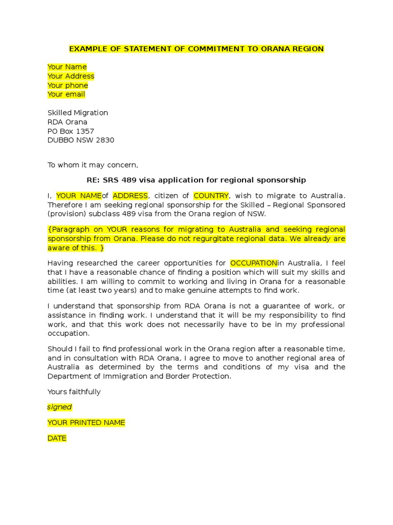 Commitment Statement Example Pdf