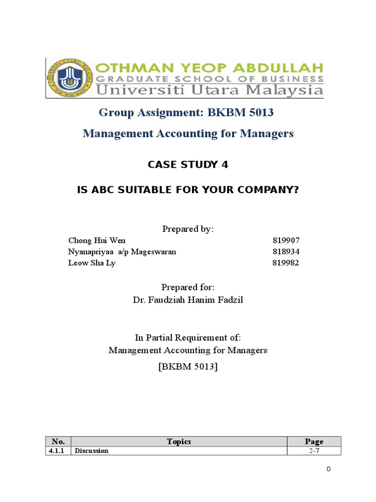 Case Study 4 Cost Accounting Business Economics