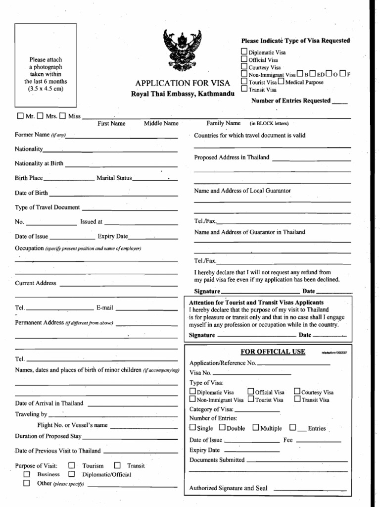 thai tourist visa application form