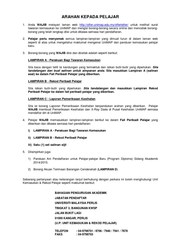 Arahan Kepada Pelajar Pdf