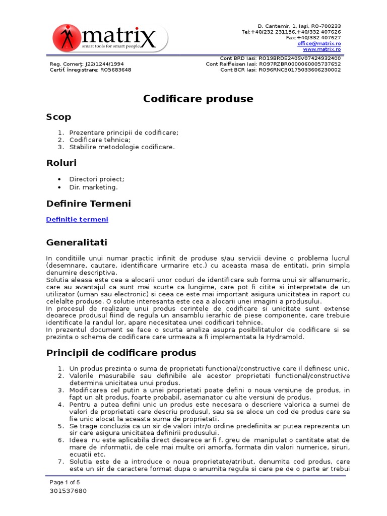 Strategie Codificare Produse | PDF