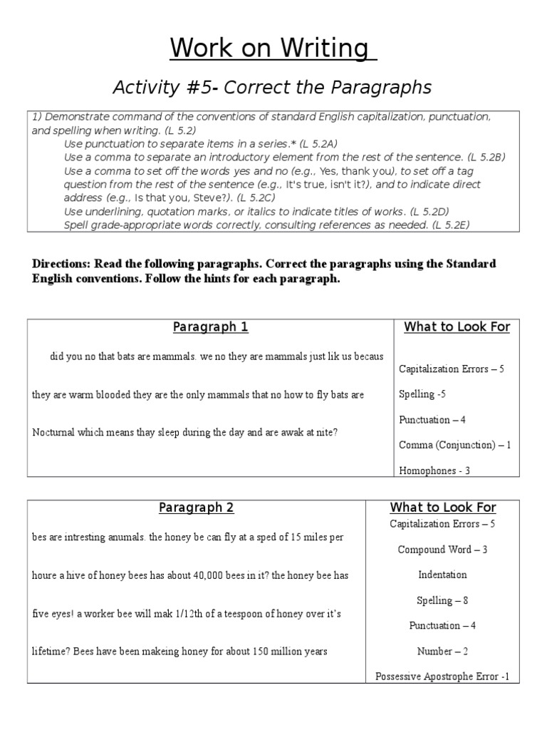 Activity 5 Correct The Paragraph Punctuation Paragraph