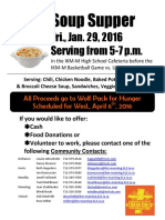 Fri., Jan. 29, 2016 Serving From 5-7 P.M.: Soup Supper