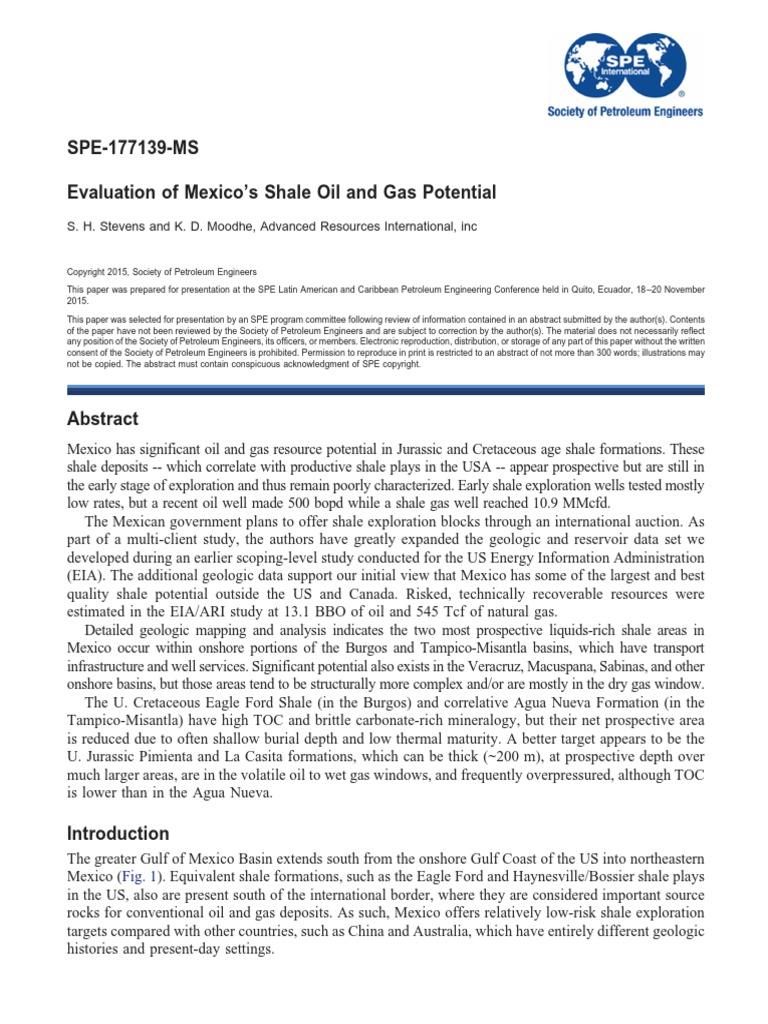 Evaluation of Mexico Shale Oil and Gas Potential SPE-177139-MS | PDF ...