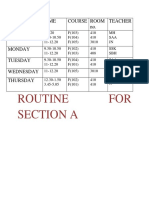 Routine FOR Section A: Date Time Course Room No. Teacher Sunday
