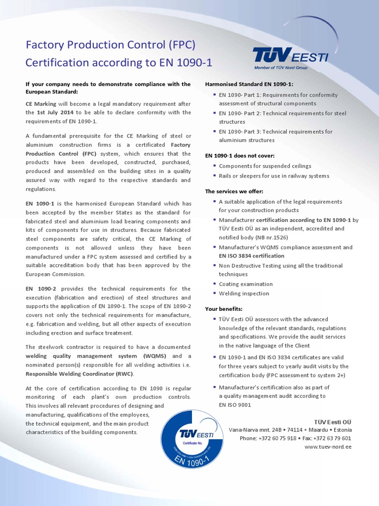 FPC Certification Under EN 1090-1 | PDF | Industries | Production And ...