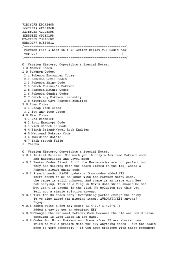 Action Replay Codes | PDF