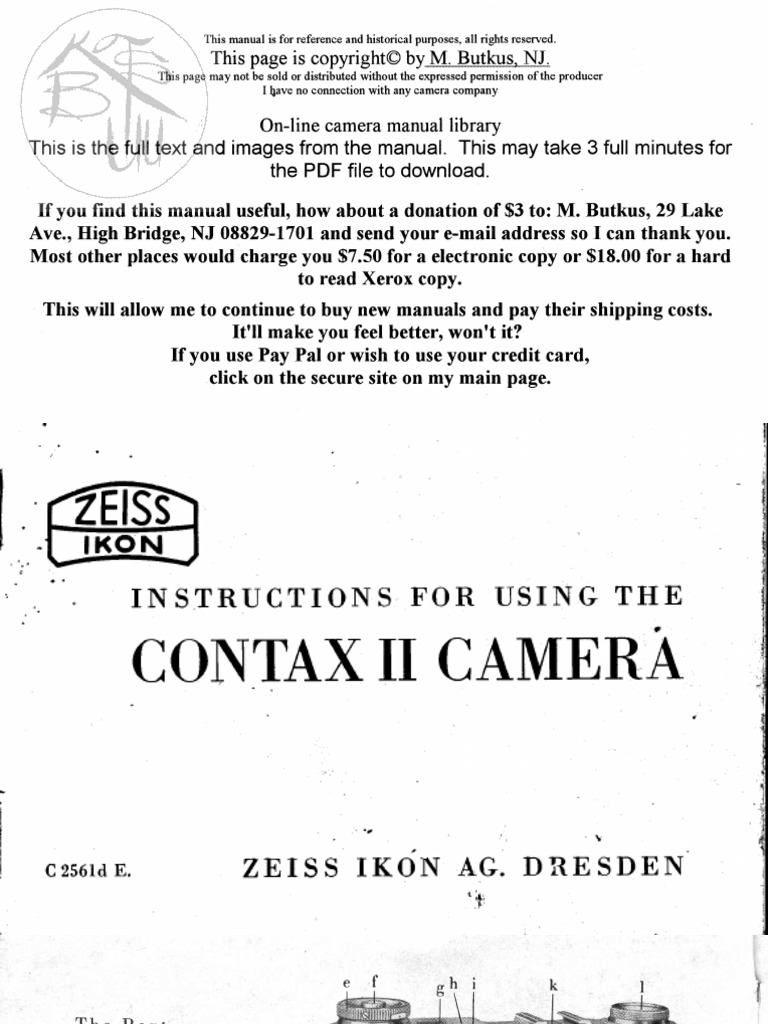 Zeiss Ikon Contax II Manual PDF Camera Camera Lens