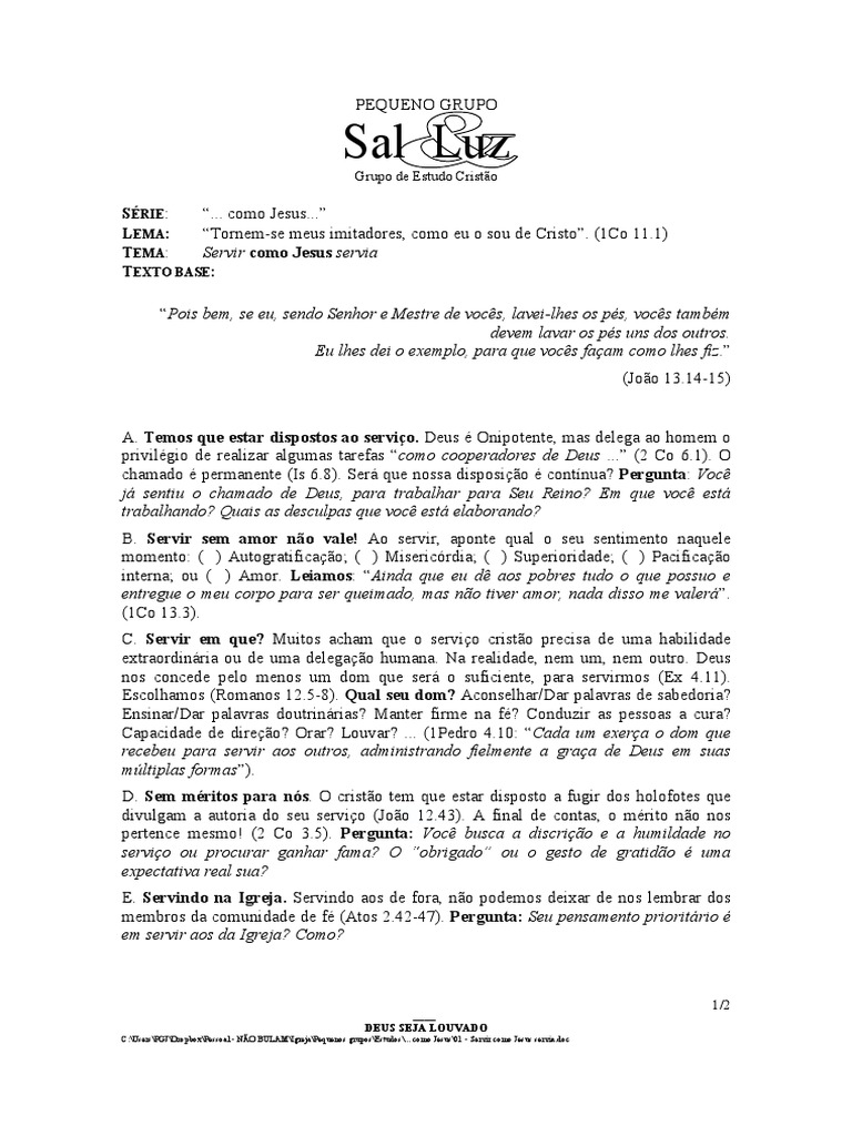 01 Servir Como Jesus Servia PDF Jesus Amor