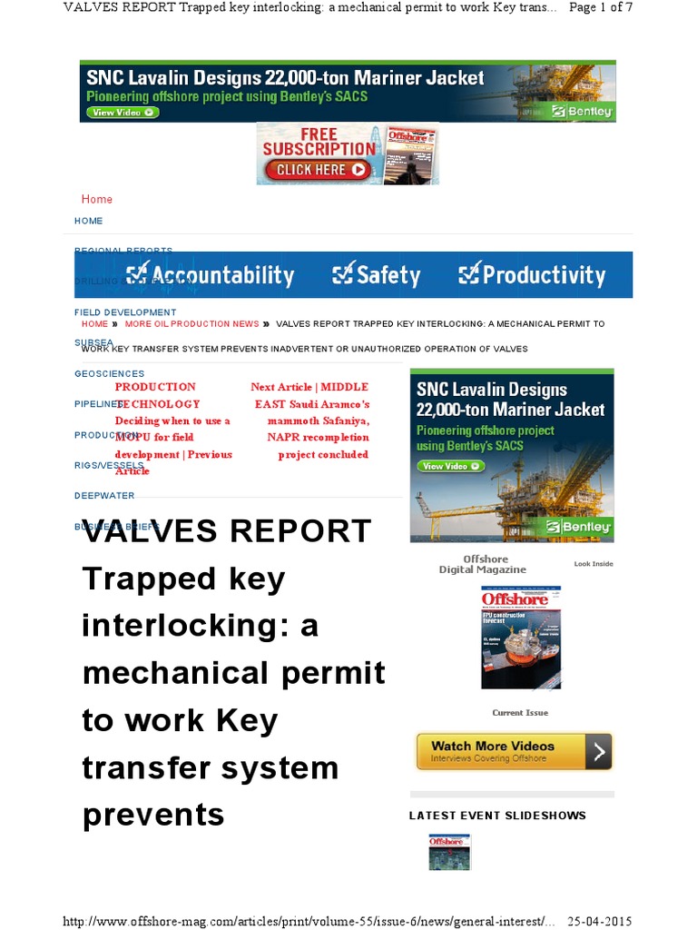 Trapped Key Interlock For Valves | PDF | Offshore Drilling | Subsea ...
