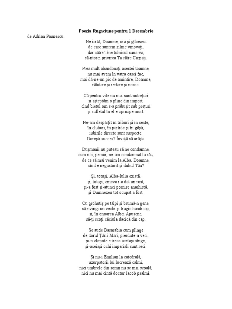 Poezia Rugaciune Pentru 1 Decembrie