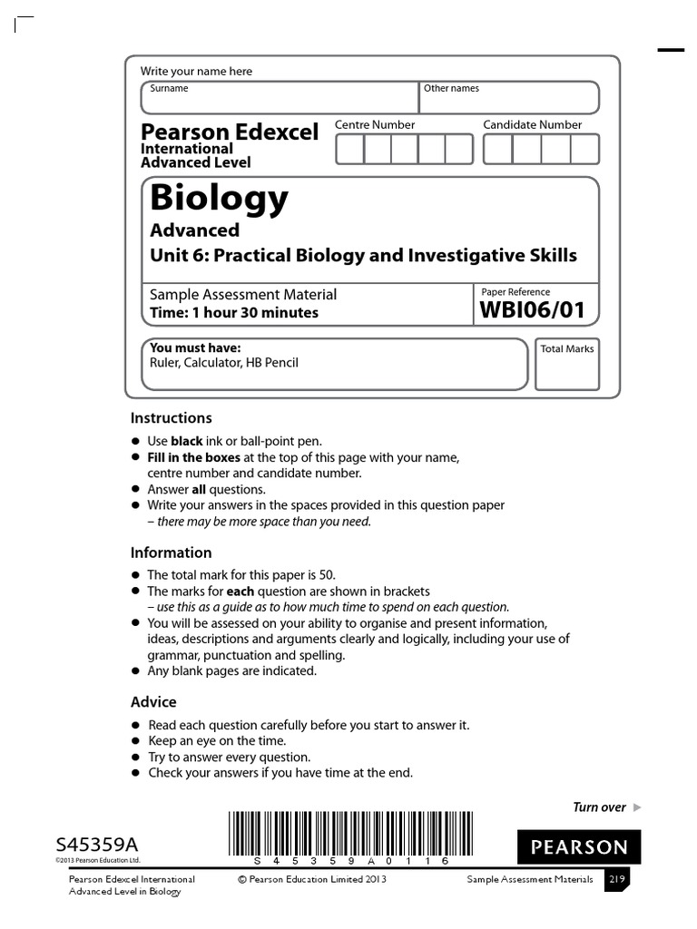 Edexcel biology past paper image