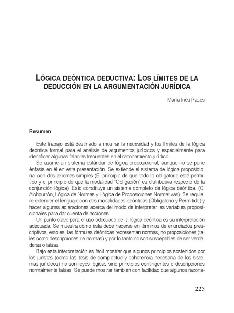Lógica deóntica deductiva los límites de la deducción en