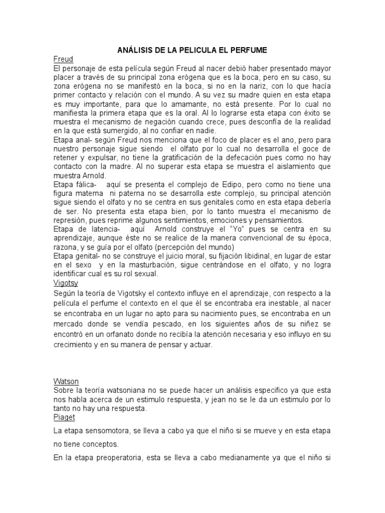 Análisis de La Pelicula El Perfume PDF Teoría de apego Sicología