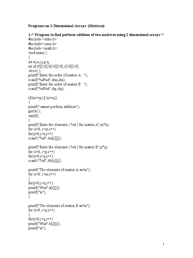Programs On 2-Dimensional Arrays (Matrices) 1 / Program To Find Perform ...