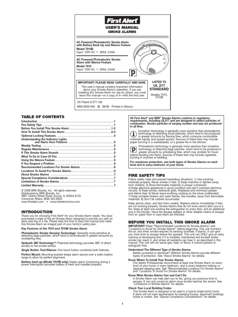 First Alert 7010b Manual