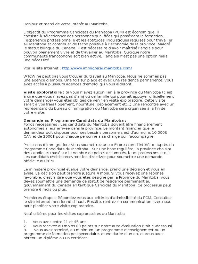 Exemple Lettre De Motivation Immigration Manitoba