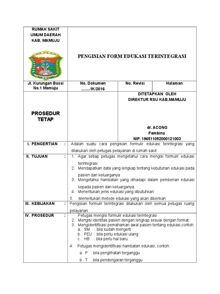 Contoh Formulir Edukasi Pasien - Simak Gambar Berikut