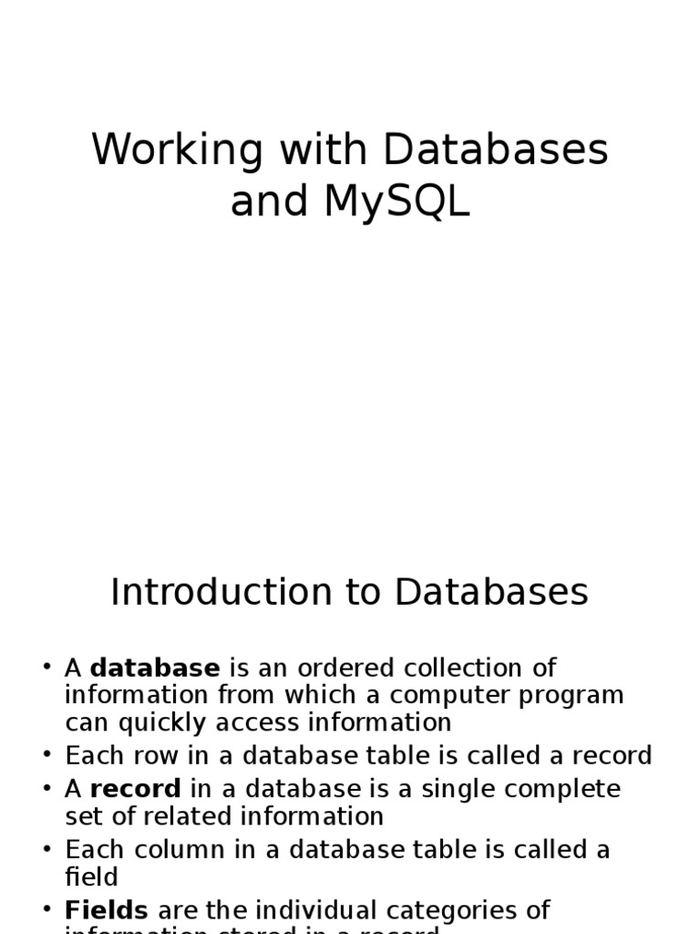 Working With Database | PDF | Relational Database | Sql