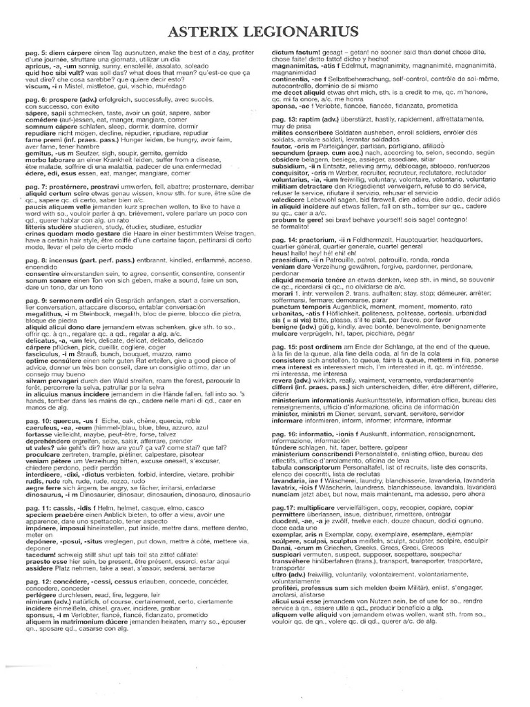 Asterix Legionarius Vocabulario