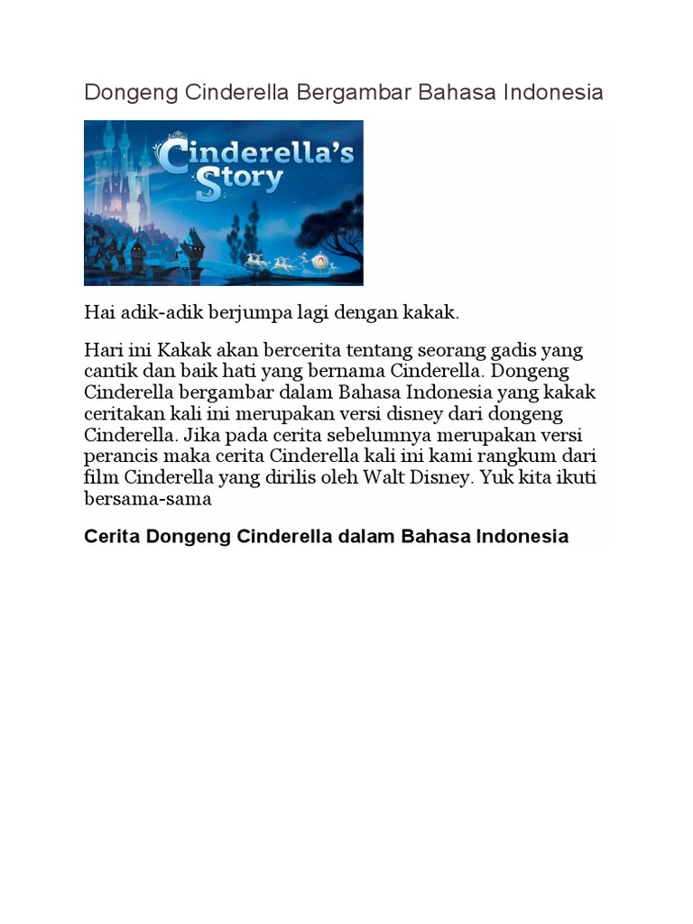Dongeng Cinderella Bergambar Bahasa Indonesia