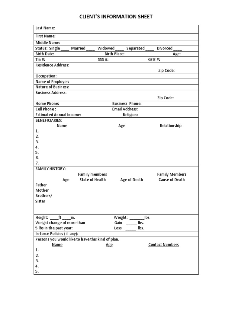 Client Information Sheet Template | PDF