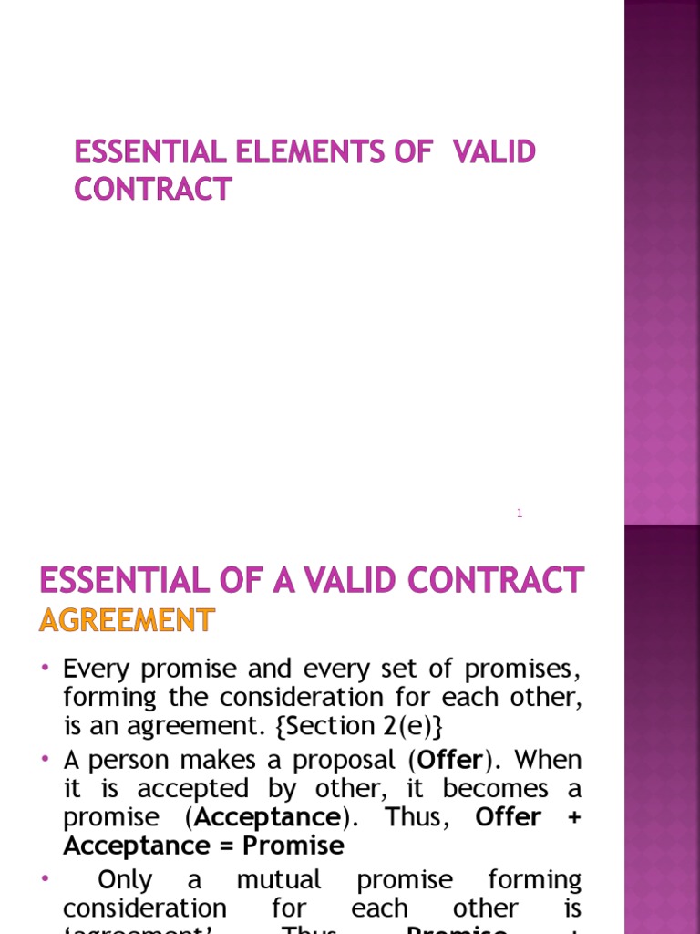 Essentials of a Valid Contract Explained | PDF | Consideration | Legal ...