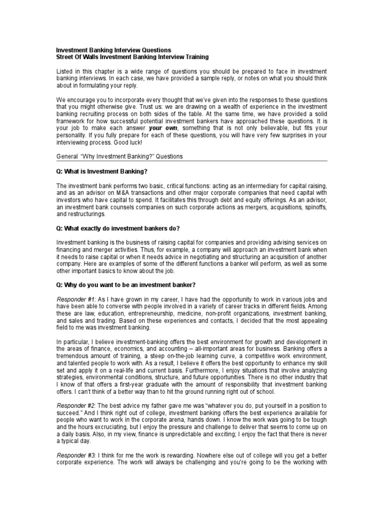 Investment Banking Interview Questions Investment Banking