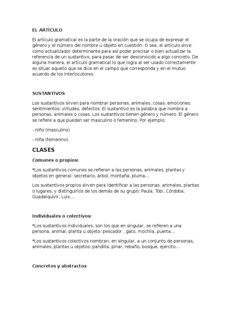 Artículos y Sustantivos en Gramática | PDF