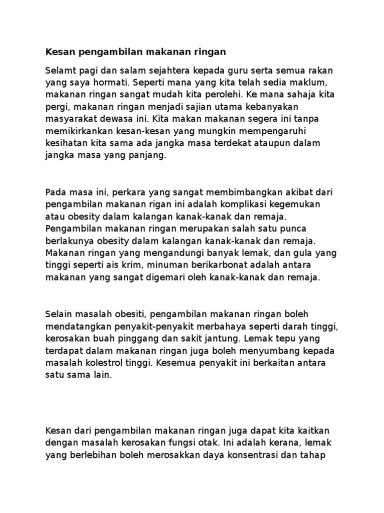 Kesan Pengambilan Makanan Ringan Pdf