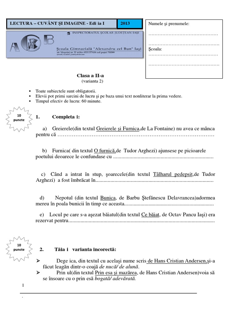 Concurs Lectura Cuvant Si Imagine 2018 Subiecte