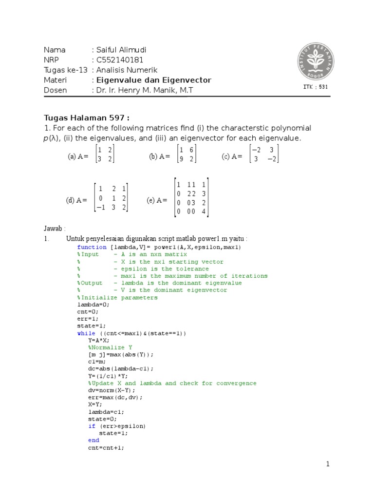 Eigenvalue and Eigenvector Analysis | PDF